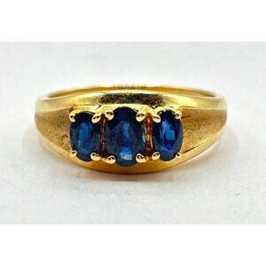 14K Gold Sapphire Ring Size 7.25 With Triple Stone Setting